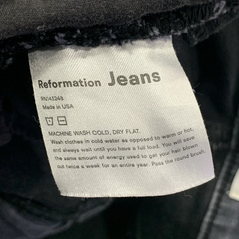 Reformation Jessie High Crop Boot Jeans Redondo Wash Black Frayed Hem - Size 30